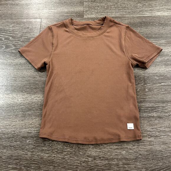 Vuori Pose Fitted Tee Hazelnut Ribbed Short Sleeve Modal Blend Top Small EUC - Picture 8 of 15